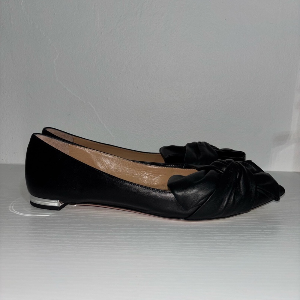 Aquazzura Black Leather Flats with Bow - Picture 3 of 10